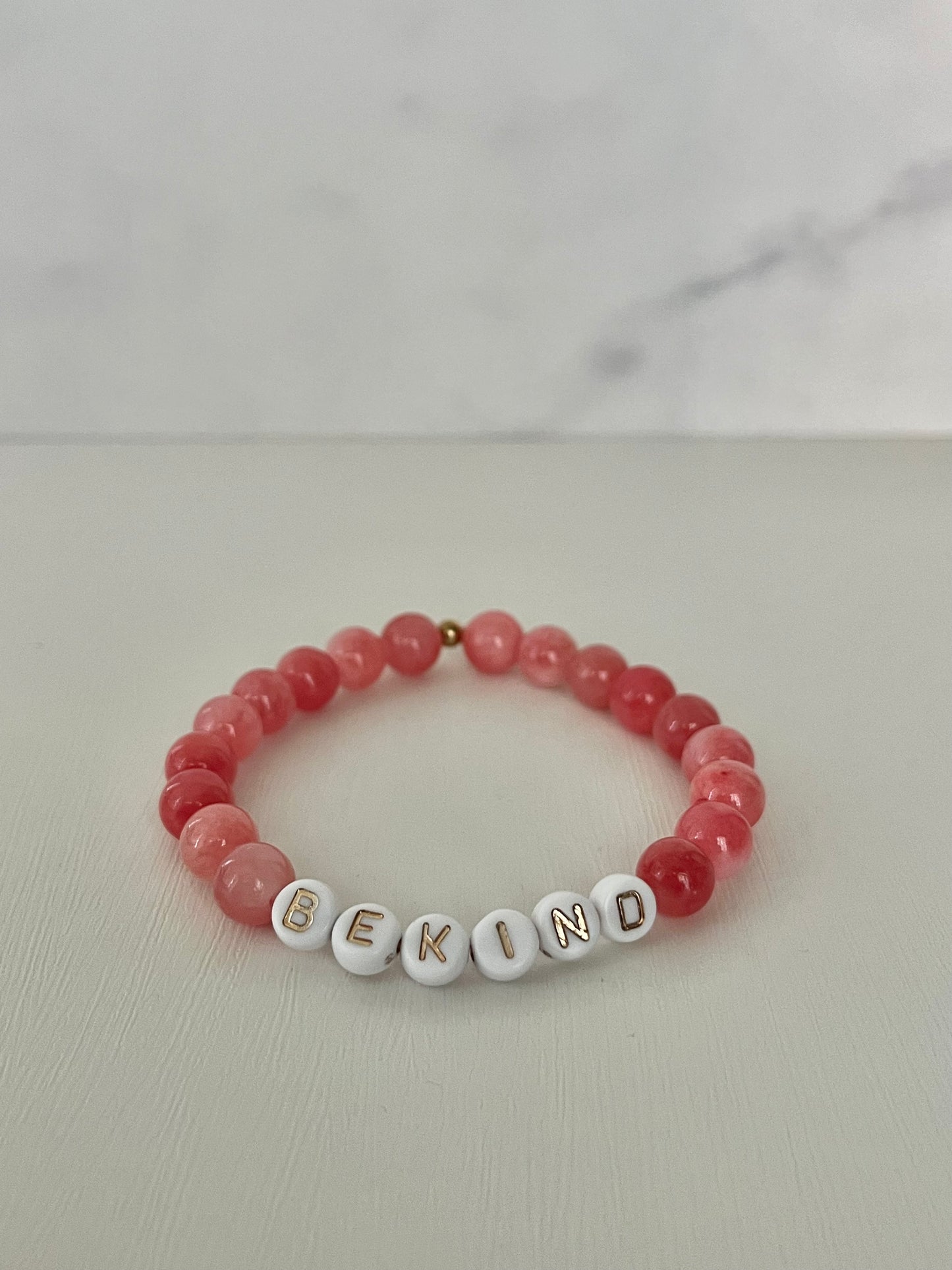 Be Kind pink white marbled stone bracelet