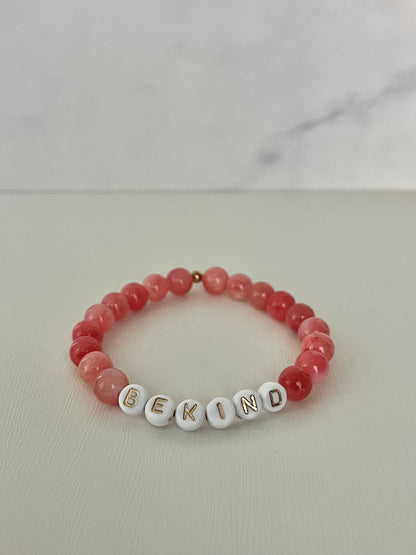 Be Kind pink white marbled stone bracelet