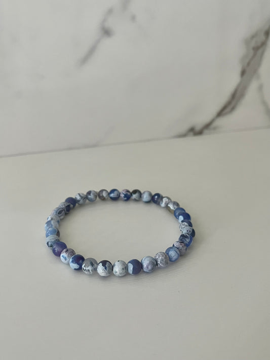 White blue agate stone bead bracelet