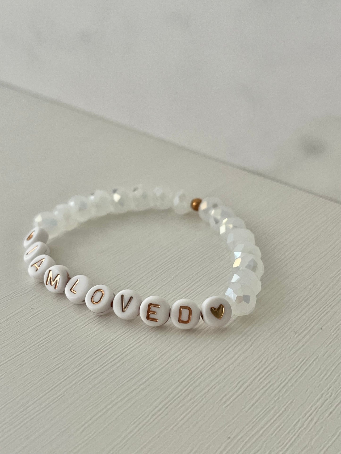 I AM LOVED pink opal or white faceted bead stone bracelet