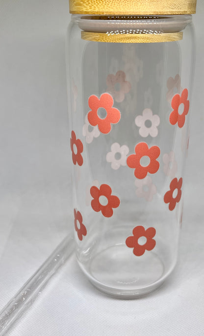 Pink flower 22oz glass tumbler, straw,& straw cleaner