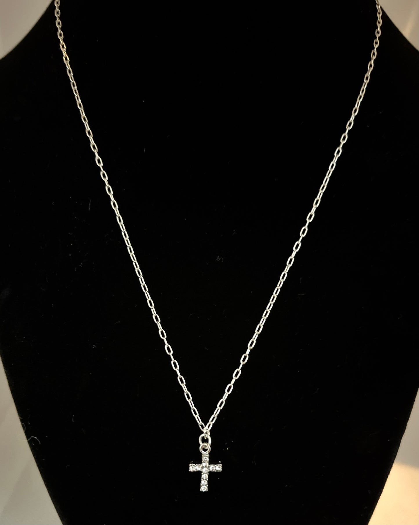 18” sterling silver princess jeweled cross necklace