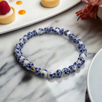 Blue floral beaded bracelet