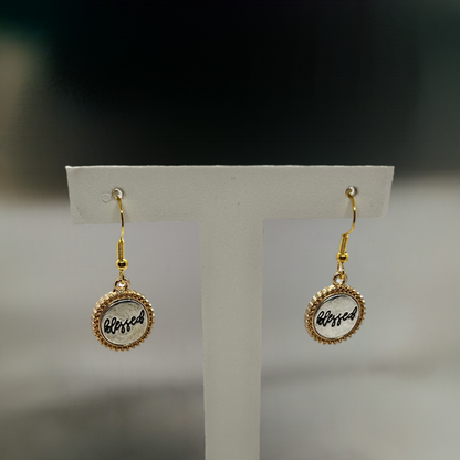 Gold blessed/loved/brave silver engraved earrings