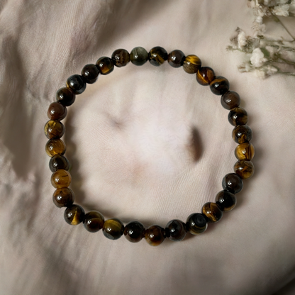 Natural tiger eye round beaded bracelet