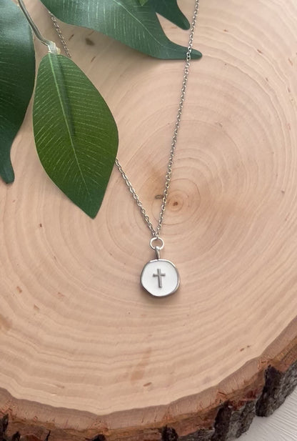 Silver Necklace White Cross Pendant - Elegant 18" Hypoallergenic Design *LIMITED STOCK