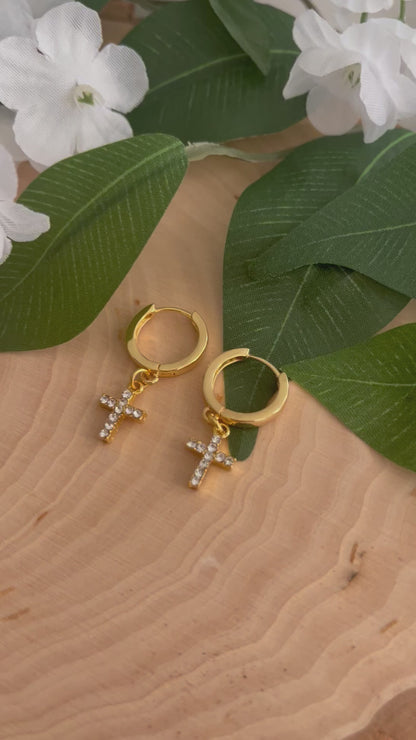 Gold Earrings 18K Cross Christian Jewelry