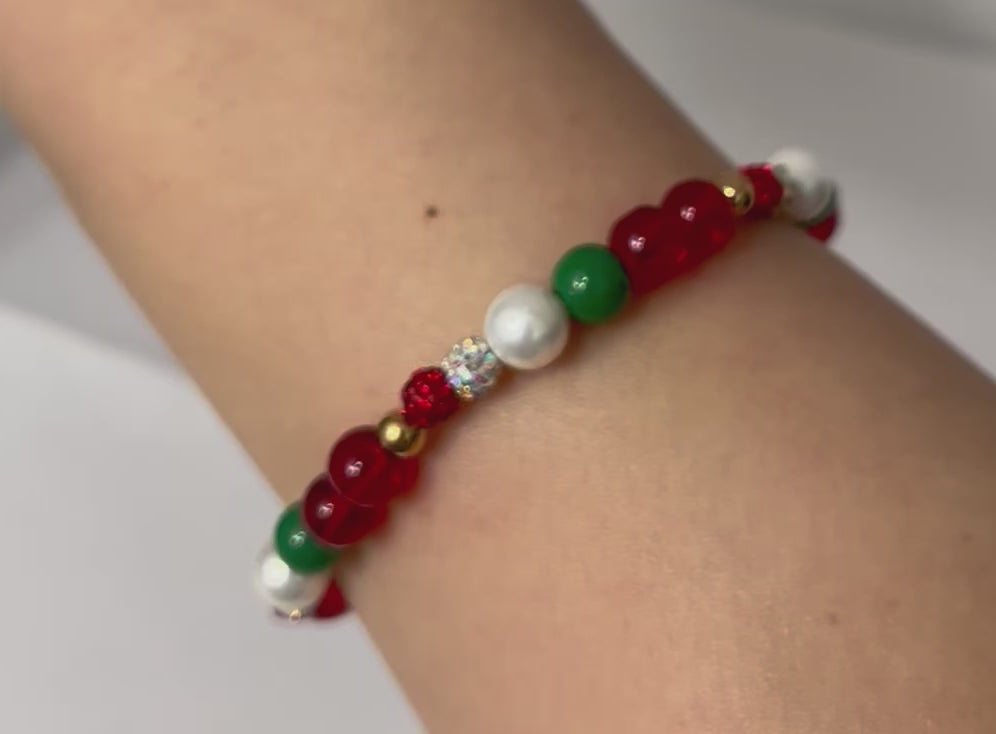 Christmas jeweled beaded bracelet multiple designs and colors