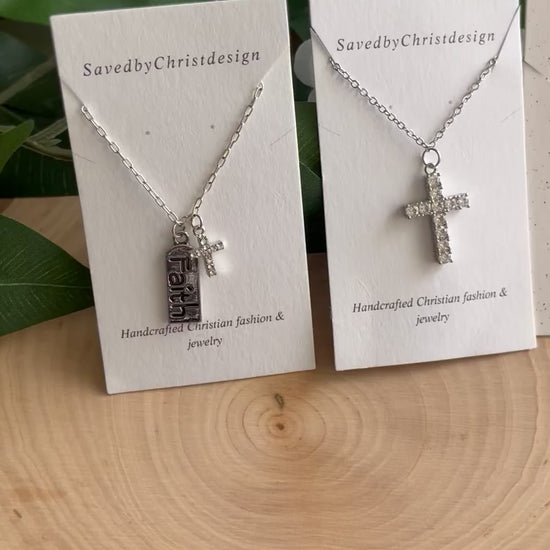 Silver necklace- white cross Christian jewelry hypoallergenic anti-tarnish