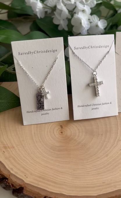 Silver necklace- white cross Christian jewelry hypoallergenic anti-tarnish