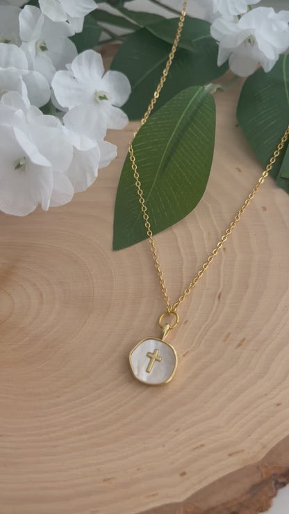 Gold Necklace with Pearl Cross *RESTOCKED– Simply in Christ