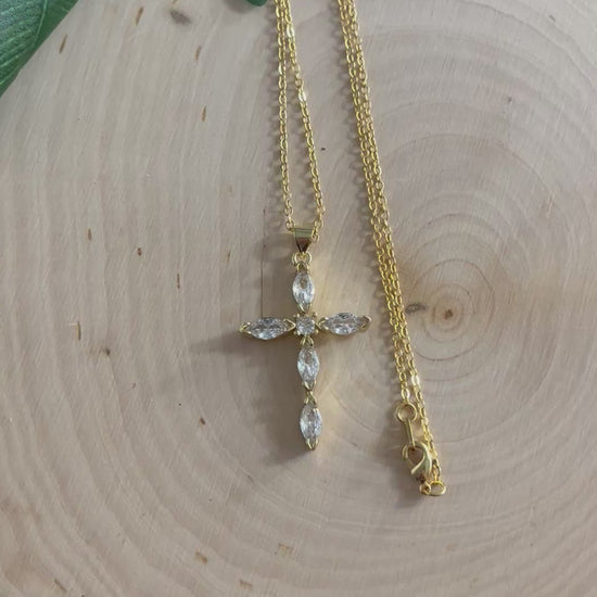 Saved Gold Necklace - 18K Gold-Filled Crystal Cross Pendant