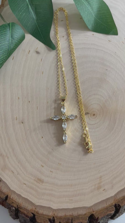 Saved Gold Necklace - 18K Gold-Filled Crystal Cross Pendant