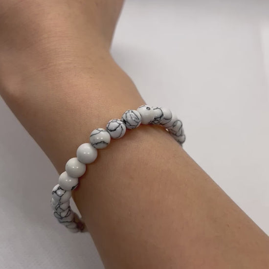 Marble white grey bead stone bracelet