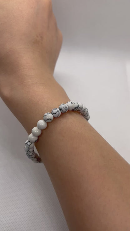 Marble white grey bead stone bracelet