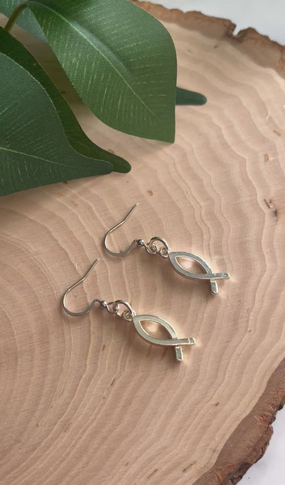 Silver Jesus Fish Earrings - Handmade Christian Jewelry Gift