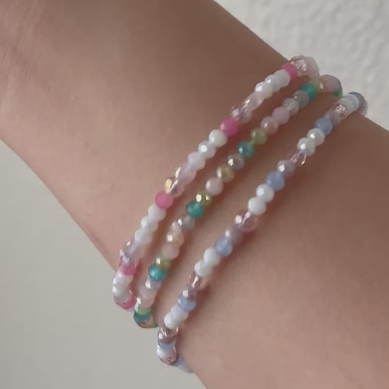 Dainty pink white jeweled crystal bracelet