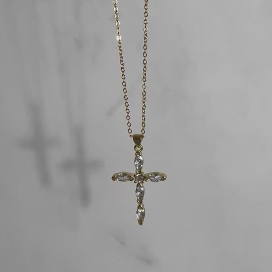 Saved Gold Necklace - 18K Gold-Filled Crystal Cross Pendant