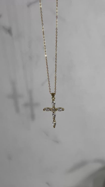 Saved Gold Necklace - 18K Gold-Filled Crystal Cross Pendant