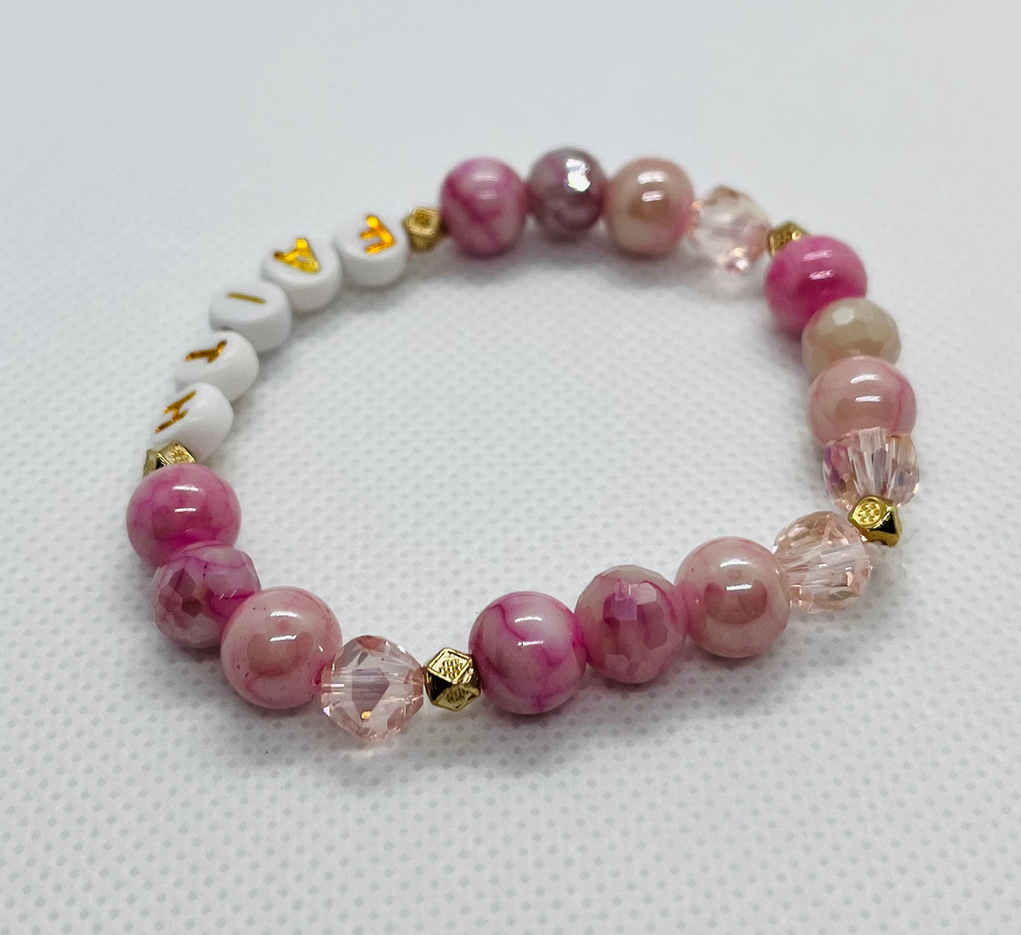 Rose pink Faith crystal marble bracelet, unique bracelet, womens bracelet, beaded bracelet, pink bracelet, religious bracelet, stone