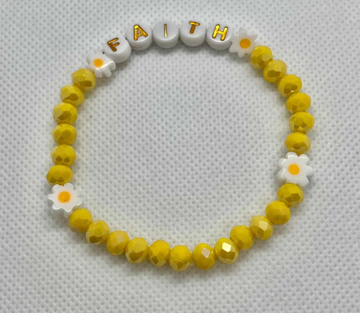 Yellow glass faceted FaitYellow Faceted Faith Healing Bracelet showcasing vibrant yellow beads, perfect for adding a touch of healing and faith-inspired style to your jewelry collection.h bracelet with daisies, spiritual bracelet, bracelet for women, healing bracelet, minimalist bracelet handmade