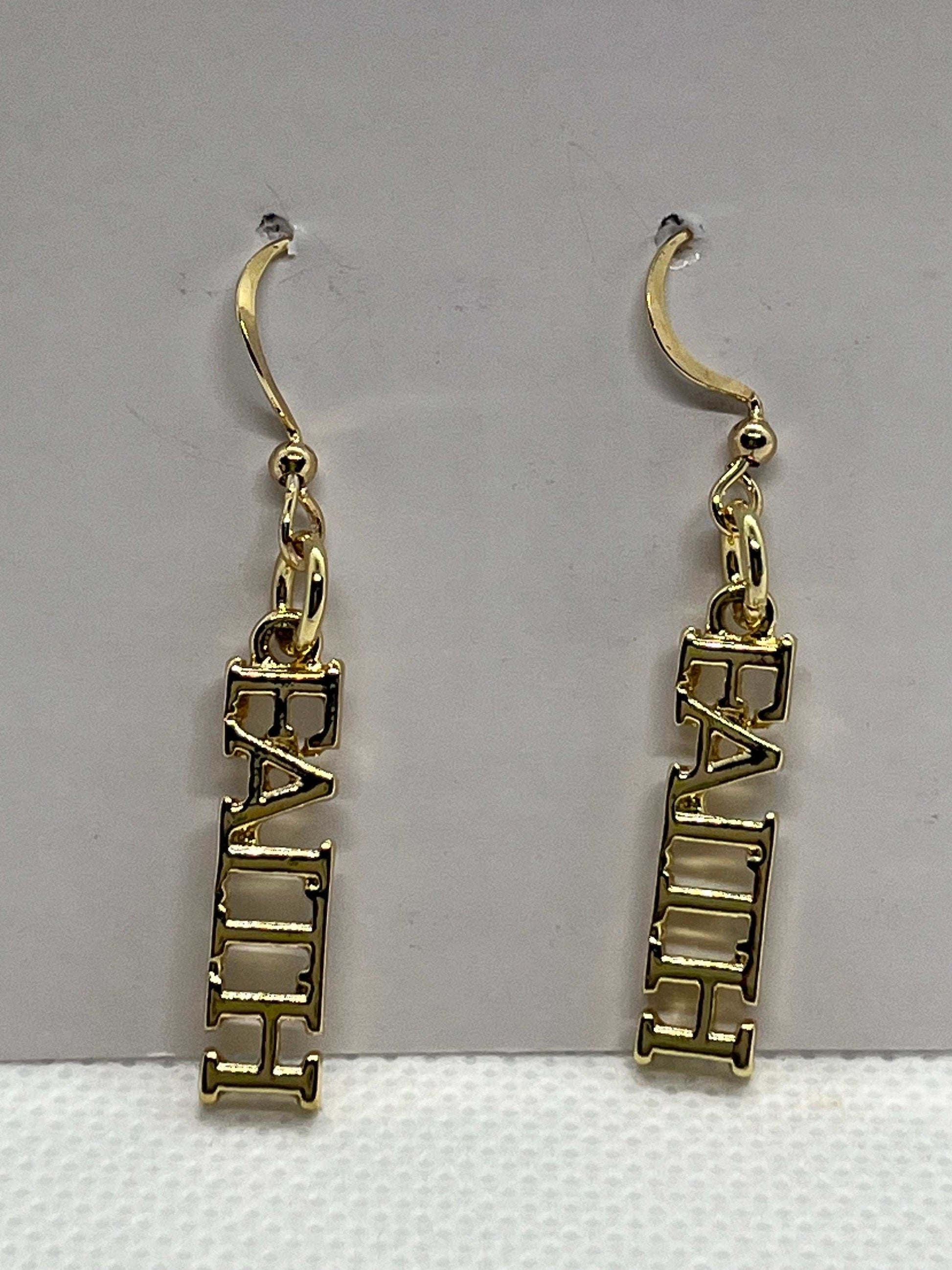 14K Gold Earrings with Faith Dangle Design – Christian Jewelry

